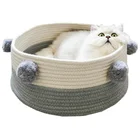 Wholesale Round Pet Dog Cat Bed Nest Basket Pompom Cotton Thread Handmade Cat House