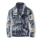 China OEM Design Hip Hop Hole Denim Jackets Men Print Jeans Coat Streetwear 2019 Spring Autumn Cotton Jacket for Male