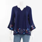Spring long sleeve embroidery blouse office lady custom color full sleeve causal chiffon blouse women