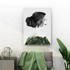modern beautiful girl wall art black and white sexy woman oil painting green plant canvas print