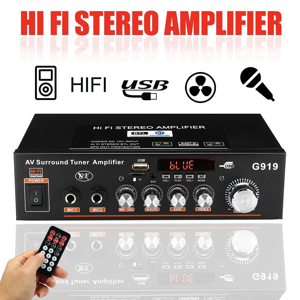GAP-G919 Mini Amplificador de Audio blueteeth Amplificador de potencia estéreo FM SD HIFI 2CH AMP Audio reproductor de música para el hogar del coche