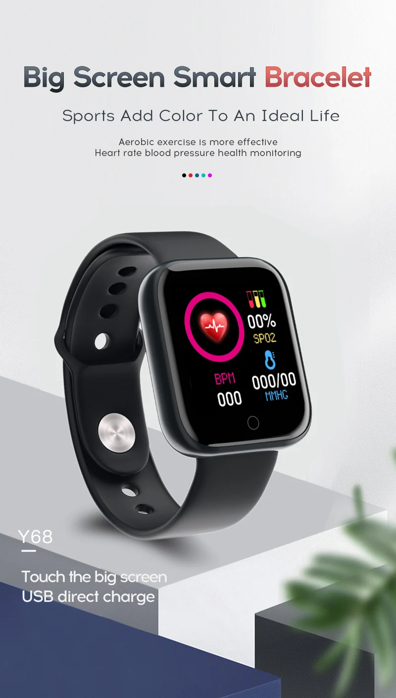 2020 smart watch y68 men women blood pressure heart rate