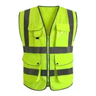 9 Pockets Class 2 High Visibility Zipper Front Safety Vest With Reflective Strips