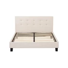 Queen Bed Latest Design Home Furniture White Fabric Upholstered Wooden Panel King Size Queen Bed Frame