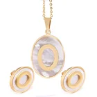 AJ113 Juaibo women pearl gold pendent necklace jewelry set stainless steel necklace