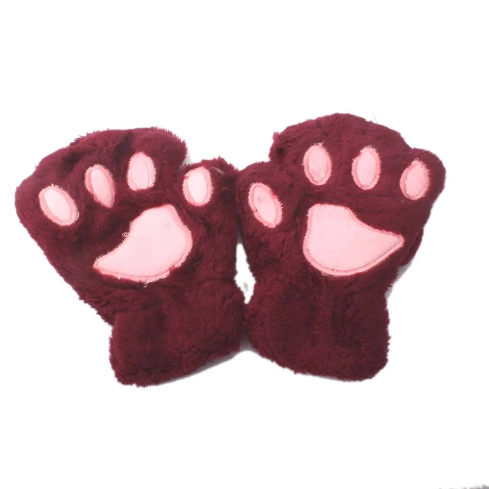 Baby Winter Thick Warm Gloves Outdoor Half Finger Gloves Cute Cartoon Cat Claw Gloves