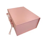 Customized printing cardboard packaging gift Paper Magnetic Folding Box With Pink Ribbon