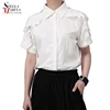 ##2019 Women's Apparel Summer Solid White Blouse Shirt Shoulder With Zipper Ruffles Office Wear Casual T-Shirt 5098