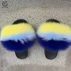 Women design summer flip-flops eva sole slides fox fur slippers