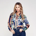 Pretty Loose European wholesale price Formal Office Print Long Sleeve Tops women Casual Smooth shirt ladies lapel blouse
