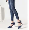 or51806b 2019 foreign trade high-heeled women shoes size 40-46 wrap heel pumps denim pointed casual shoes