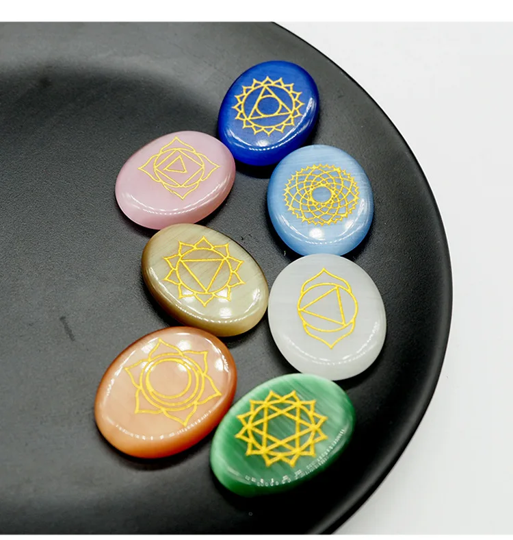 Seven Chakra Engraved Holistic Balancing Polished Reiki Healing Solids