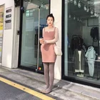 ASM ANNA new winter blue herringbone pattern cameo brown wool light coffee color dress