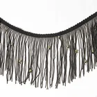 Elegance black long polyester fringe trim with beads for garment accessories home decoration