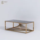 Stainless Steel Table Metal Table Small Square Metal Stainless Steel Luxury Gold Top Glass Hotel Coffee Table