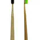 eco friendly biodegradable wood chip handle green tea tapered bristles toothbrush