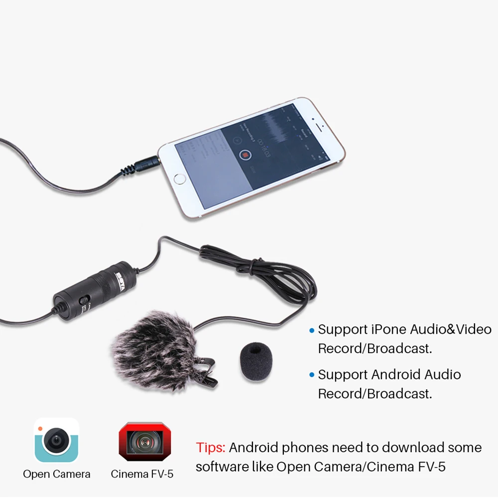 BOYA BY-M1 6m clipsable Micro Cravate 3.5mm omnidirectionnelle Micro À Condensateur pour Smartphone SONY Canon Nikon DSLR