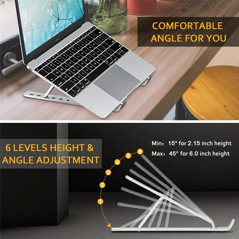Ergonomic Aluminum Laptop Mount Computer Stand Adjustable Laptop Riser Notebook Holder Stand for Office Table