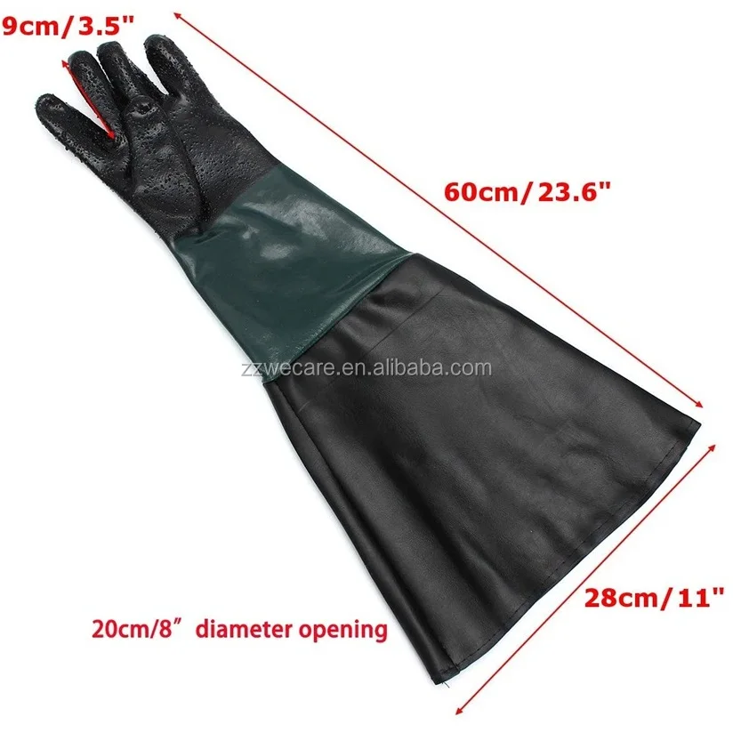 Heavy Duty Work 60 cm Length Soft PVC Vinyl Sandblaster Sand Blast Cabinet Safety Work Gloves for Sandblasting Machine