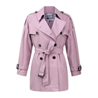 Custom fashion slim Mid-Long style pink Trench Coat for women