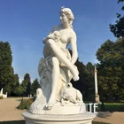 Hot selling carved large stone sculpture marble nude woman lady with dog statue for sale