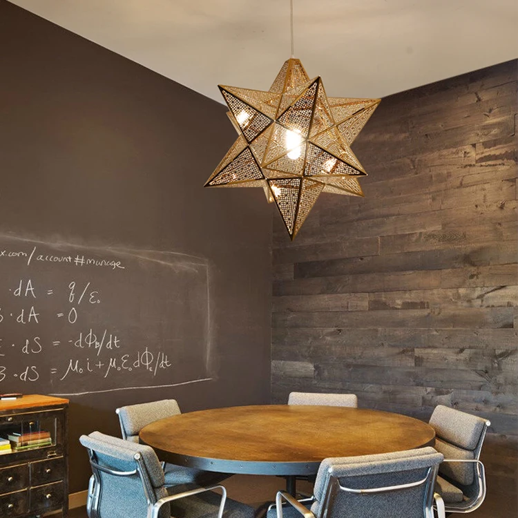 Factory price modern web etched decorative stainless steel pendant light led Pentagram pendant light led star shaped chandelier