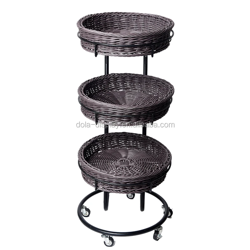 retail shop 3 tier fruit basket stand fruit wicker basket