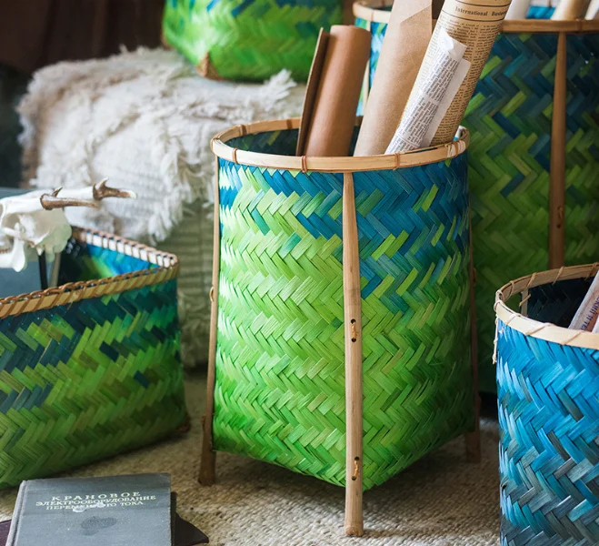 Handicraft Frog Arrangement Cane Woven Basket Receiving Box Storage Basket for Blankets Shoe Towel Laundry Toys Sundries