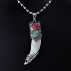 Bone Pendant Necklace Stainless Steel Necklace Tibet Natural Tooth Vintage Silver Wolf Tooth Charm