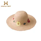 Raffia straw hat Wide brim women flower embroidery straw hats high quality sunhats sunshade women