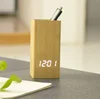 Natural Grain Wood/Bamboo Desk Pen Pencil Holder Cups with Alarm Clock,Decorative Office School Suppliers Organizer
