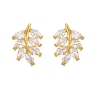 E-212 Xuping trendy 24k gold plated jewelry earrings, cubic zirconia customized earrings, luxury crystal leaf women earrings