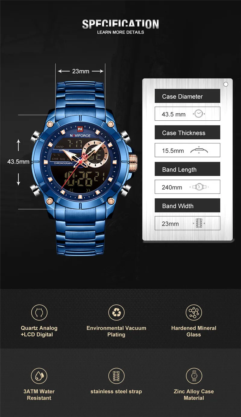 NAVIFORCE Top Brand Men Watches Fashion Business Quartz Watch Mens Chronograph Wristwatch Clock Relogio Masculino 9163