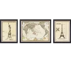 New design world map triple painting for office decoration