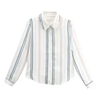 Fashion Simple elegant blouse vertical stripes long sleeve turn-down collar women shirt