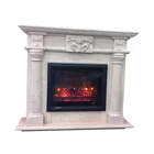 Cream Marfil marble Roman column hand carved fireplace mantel indoor installation