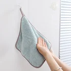 Kitchen cleaning cloth can be hanged non-stick oil coral fleece fiber dish towel