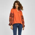 Wholesale 2019 Muslim Wearing Embroidery Design Loose Long Sleeve Women Blouse