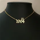 gold plated crown birth year necklace stainless steel pendant necklace for women birthday gift