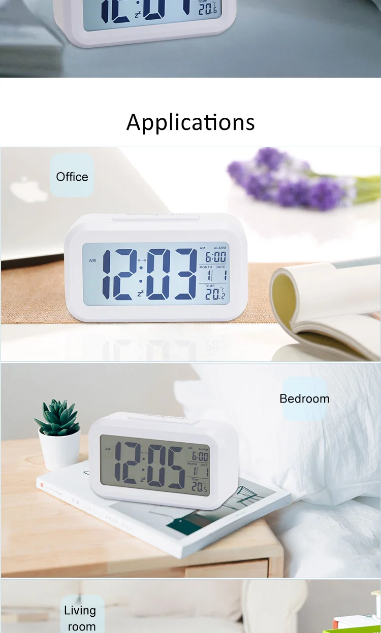 Cheap wholesale children mini smart sublimation travel clock digital table desk touch light beside snooze alarm clock for kids