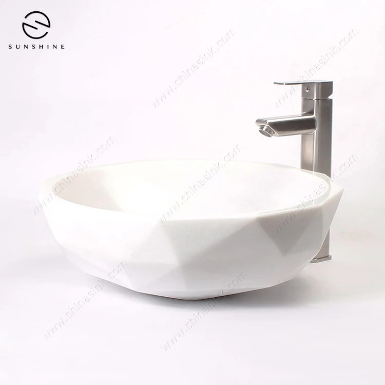 Unique Diamond Design Marble Stone Bathroom Vessel Sink