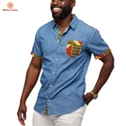 2020 Fashion Wholesale Men's African Print Denim Short Sleeve High Quality T- Shirt