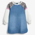 Autumn kids long Jersey sleeve splicing denim t shirt dresses for girls
