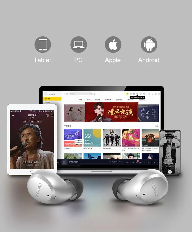 KUWO TWS Wireless Stereo Earphones Noise reduction with Bluetooth 5.0 Headset Fingerprint Touch Control Mic Earbuds - ANKUX.COM