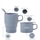 Custom Logo Heat Resistance Double Wall Ceramic Coffee Cup With Silicone Plastic Cover Ceramic Mug With Lid