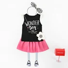 Children cute summer clothes Girl Lace sleeve Printed vest cotton skirt suit