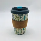 Eco friendly 450ml bamboo fiber coffee cup screw lid travel cup with wood fiber sleeve and clip