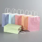 Paper Gift Bag With Handle Striped White Kraft Paper Gift Candy Cake Bag With Recyclable Handle