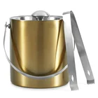 Double Walled Insulated Metal Wine Cooler Aluminum Champagne Beer Bar Ice Bucket With Lid And Tongs