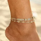 2pcs/set Bohemian Double Layered Crystal Bracelet Gold Fish Bone Anklet Chain for Women Body Chain Jewelry